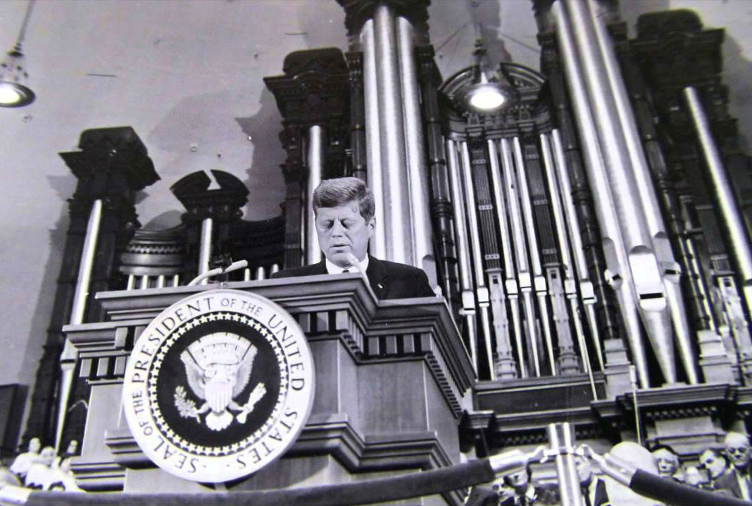 President John F. Kennedy speaking in the LDS Salt Lake Tabernacle on September 26, 1963